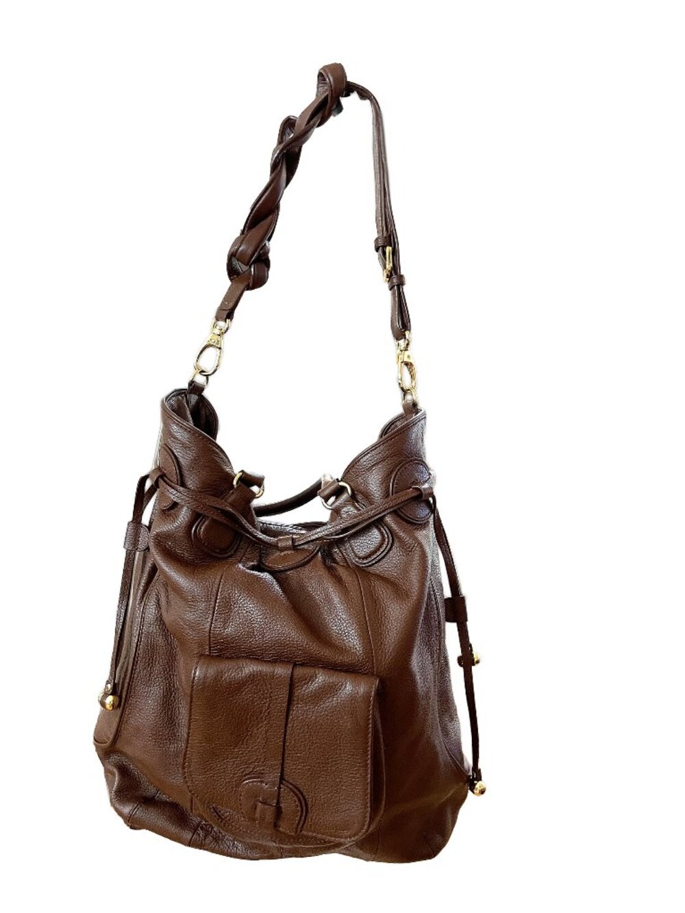 Isaac Mizrahi Live! Slouchy Brown Pebbled Leather Tote Satchel Bag Y2K Style